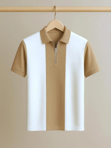 Try This Typography Men Polo Neck Brown, White T-Shirt