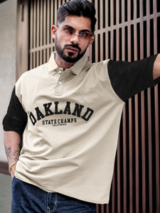 MANIAC Printed Men Polo Neck Beige T-Shirt