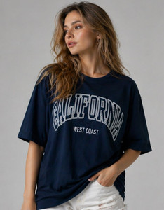 HZONIC Typography Women Round Neck Dark Blue T-Shirt