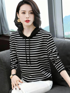 Helpom Striped Women Hooded Neck Multicolor T-Shirt