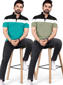 rggarment Colorblock Men Polo Neck Multicolor T-Shirt