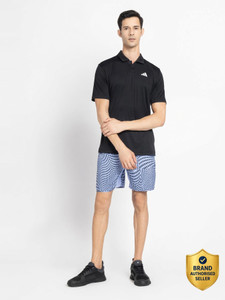 ADIDAS Printed Men Polo Neck Black T-Shirt