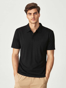 KOTTY Solid Men Polo Neck Black T-Shirt
