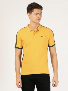 Wrangler Colorblock Men Polo Neck Yellow T-Shirt
