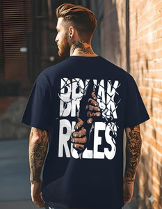 FastColors Printed Men Round Neck Navy Blue T-Shirt