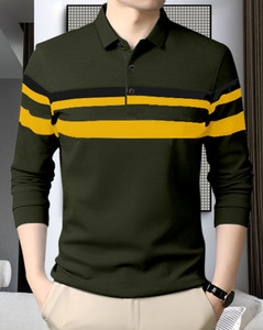 AOOSH Colorblock Men Polo Neck Beige T-Shirt