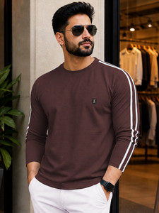 VeBNoR Printed Men Round Neck Brown T-Shirt
