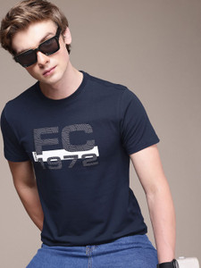 French Connection Printed Men Round Neck Blue T-Shirt