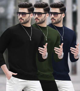 BLIVE Solid Men Round Neck Multicolor T-Shirt