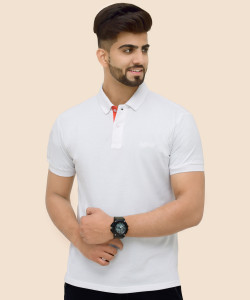 3BROS Solid Men Polo Neck White T-Shirt