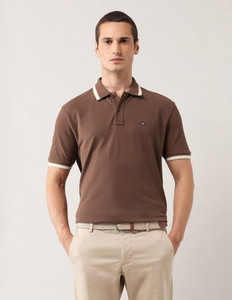 Arrow Sport Solid Men Polo Neck Brown T-Shirt
