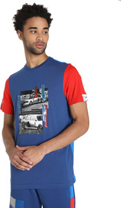 PUMA Solid Men Crew Neck Blue T-Shirt