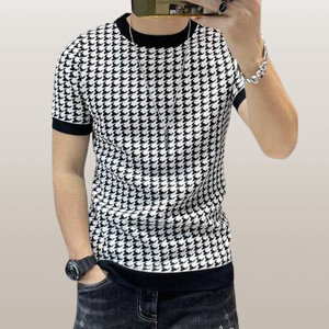 sti Striped Men Round Neck White, Black T-Shirt