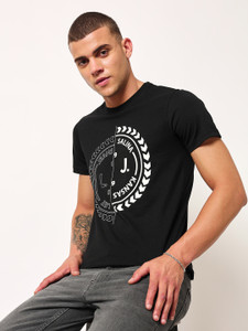 LEE Printed, Typography Men Round Neck Black T-Shirt