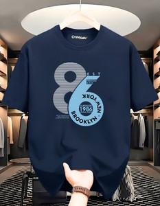 crewmax Printed Men Round Neck Navy Blue T-Shirt