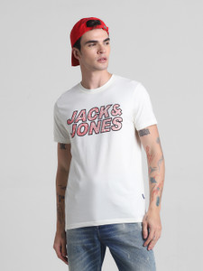 JACK & JONES Typography Men Round Neck White T-Shirt