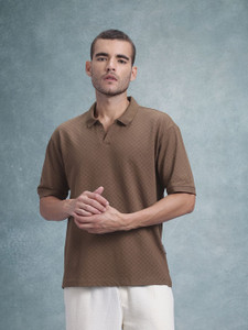 Roadster Solid Men Polo Neck Brown T-Shirt