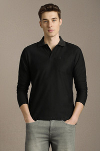 LOUIS PHILIPPE Solid Men Polo Neck Black T-Shirt