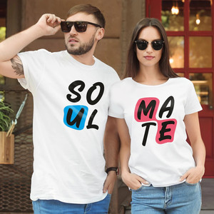 FINETTOUCH Typography Couple Round Neck White T-Shirt