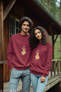 dione fashion Printed Couple Round Neck Navy Blue T-Shirt