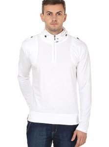 Black Collection Solid Men High Neck White T-Shirt