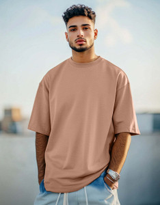 Veirdo Solid Men Round Neck Brown T-Shirt