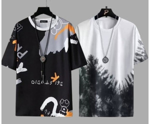 QUOOCO Graphic Print Men Round Neck Black, White T-Shirt