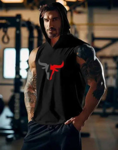 Cliffix Printed Men Hooded Neck Black T-Shirt