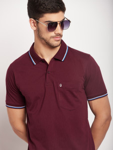 UNIBERRY Solid Men Polo Neck Maroon T-Shirt