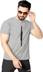 REVIZO Printed Men Round Neck Grey T-Shirt