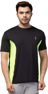 SMOEK Colorblock Men Round Neck Black T-Shirt