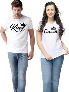 REYBAQ Printed Couple Round Neck White T-Shirt