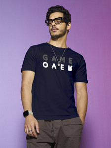 BEWAKOOF Printed Men Round Neck Dark Blue T-Shirt