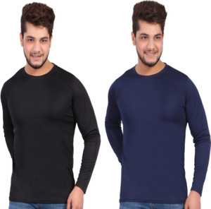 KASPY Solid Men Round Neck Black, Navy Blue T-Shirt
