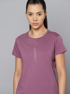 HRX by Hrithik Roshan Printed Women Round Neck Purple T-Shirt