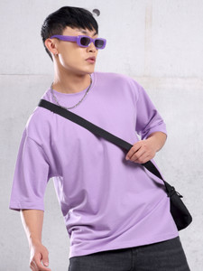 BEYOUNG Solid Men Round Neck Pink T-Shirt