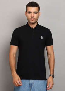 United Colors of Benetton Solid Men Polo Neck Black T-Shirt