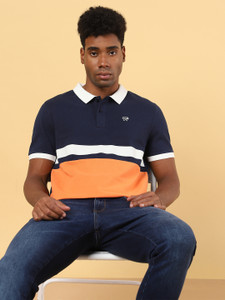 Wrangler Colorblock Men Polo Neck Blue T-Shirt