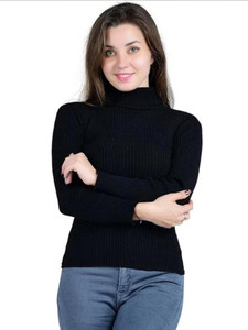 GRD Solid Women High Neck Black T-Shirt
