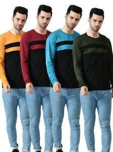 Dam Colorblock Men Round Neck Multicolor T-Shirt