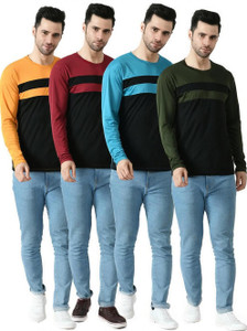 Dam Colorblock Men Round Neck Multicolor T-Shirt