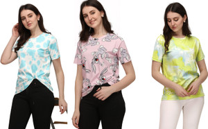 SHRIEZ Printed Women Round Neck Multicolor T-Shirt