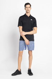 ADIDAS Printed Men Polo Neck Black T-Shirt