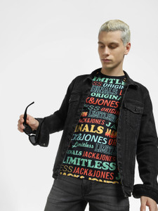 JACK & JONES Printed Men Round Neck Black T-Shirt