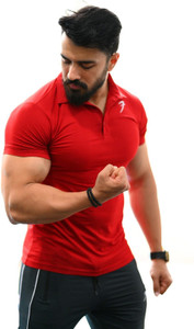 FuaarK Solid Men Polo Neck Maroon T-Shirt