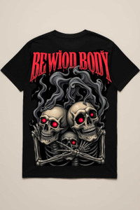 DARK DEVIL Self Design Men Round Neck Black T-Shirt