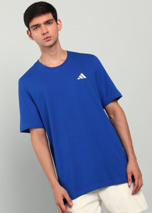 ADIDAS Solid Men Round Neck Blue T-Shirt