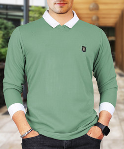 VeBNoR Solid Men Polo Neck Light Green T-Shirt