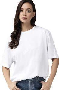 RodZen Solid Women Round Neck White T-Shirt