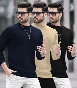 BLIVE Solid Men Round Neck Multicolor T-Shirt